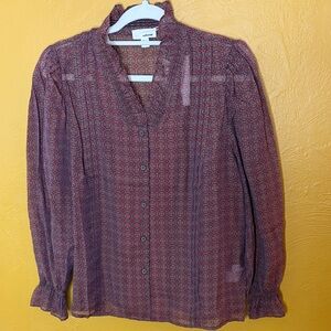 TheKORNER f/ Paris. NWT Sz LARGE Patterned Long Sleeve Blouse w/ ruffled cuffs.
